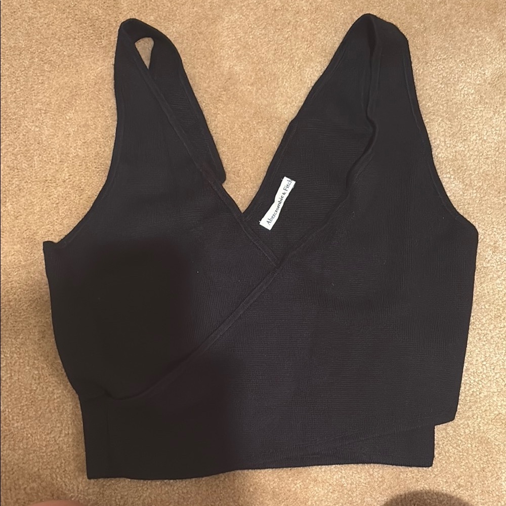 Abercrombie & Fitch Black Sleeveless Wrap Crop Tank Top